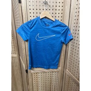 Nike Boys Blue Space Dye Dri-FIT Athletic T-Shirt Size 7 Large White Swoosh Logo